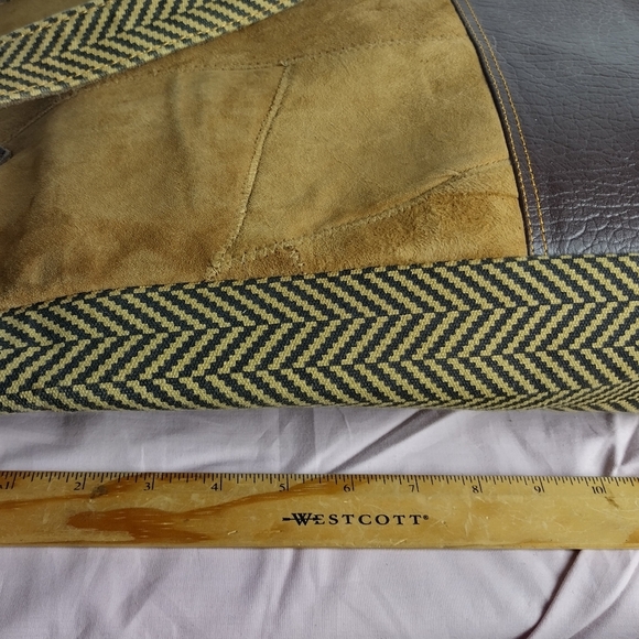 Vaan & Co Women Milano Upcycled Leather And Suede Herringbone Tote Shoulder Bag - Picture 12 of 15